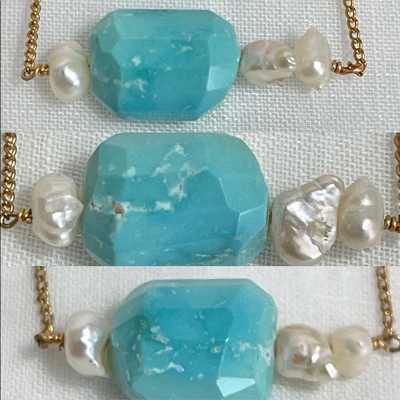 Blue gem Turquoise and Pearl necklace - Picture 3 of 6